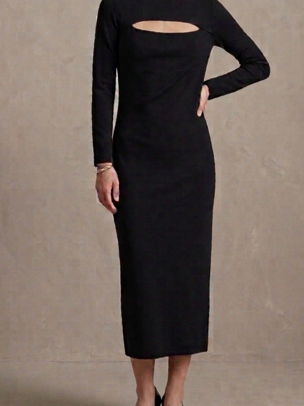 ASOS Black Long-Sleeve Maxi Dress with Front Cutout